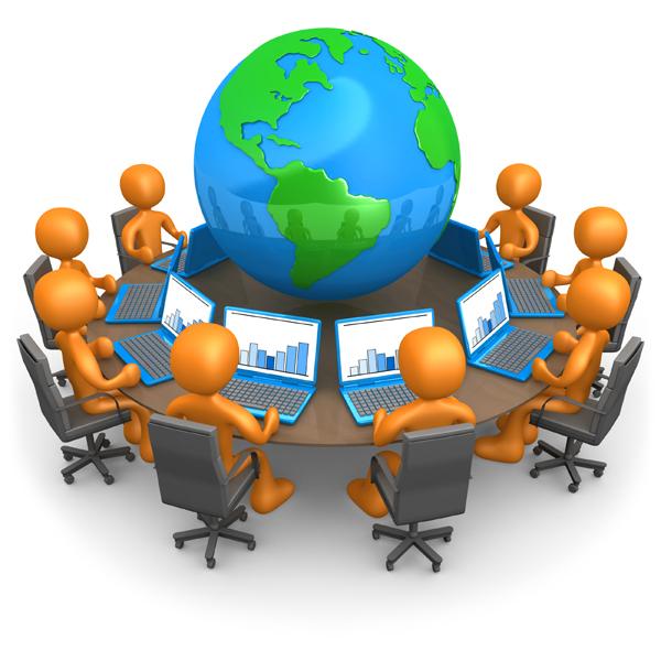 Clipart Illustration of a Group Of Orange People Working On Lapt