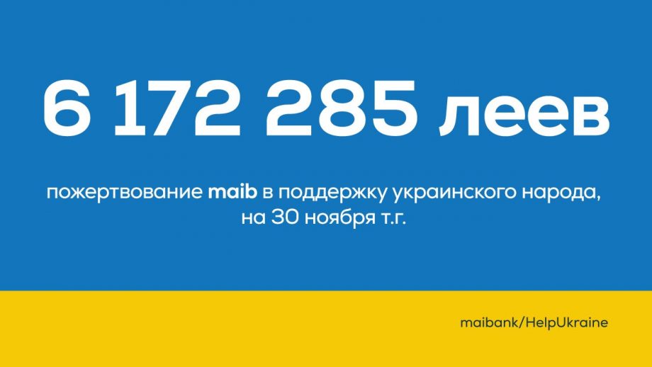 Новая помощь украинским беженцам: пожертвование maib в ноябре составило 6172 285 леев