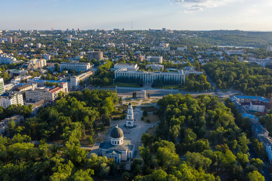 Chisinau, Moldova, August 2020: Aerial view of Cathedral Park an