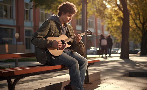 young-man-playing-guitar-as-he-sits-on-the-bench_943281-31111